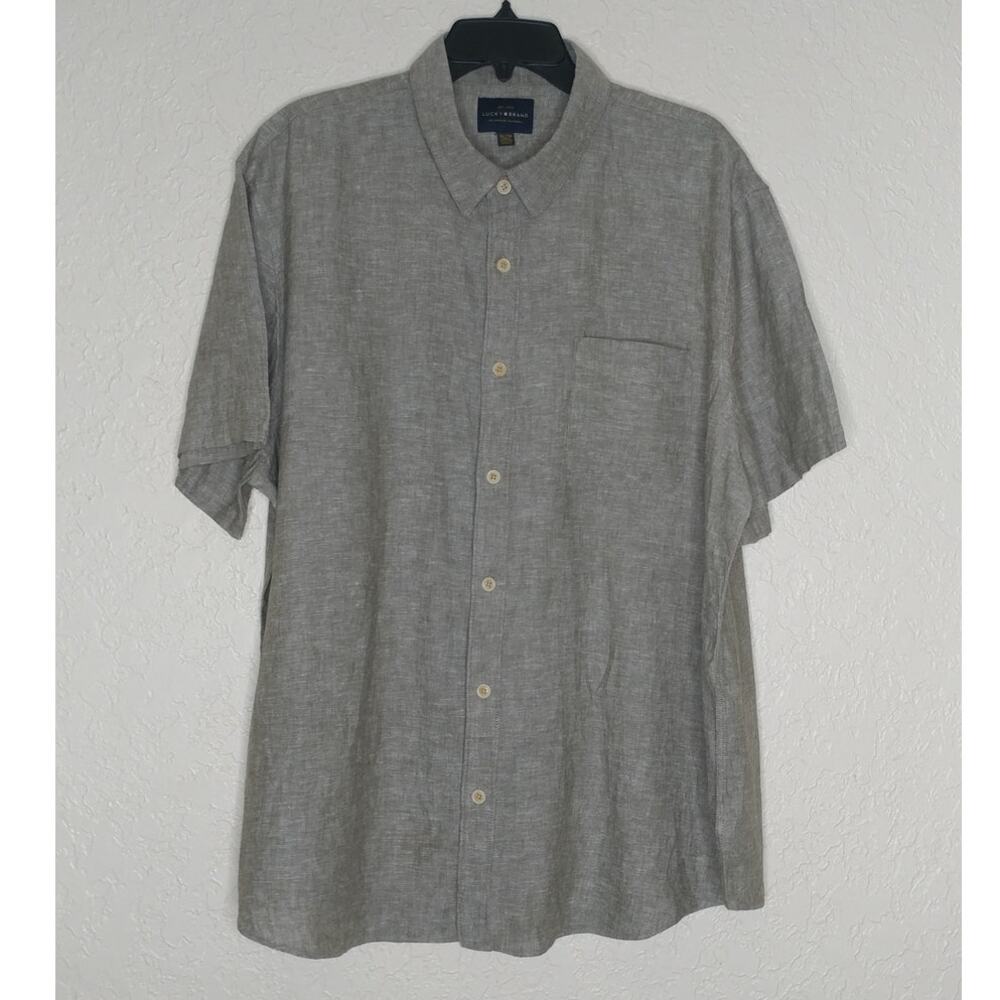 Lucky Brand Button Front‎ Short Sleeve Linen Blend Shirt Size XL (CL)